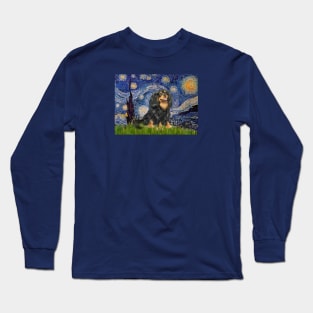 Famous Starry Night Adaptation with a Black and Tan Cavalier King Charles Spaniel Long Sleeve T-Shirt